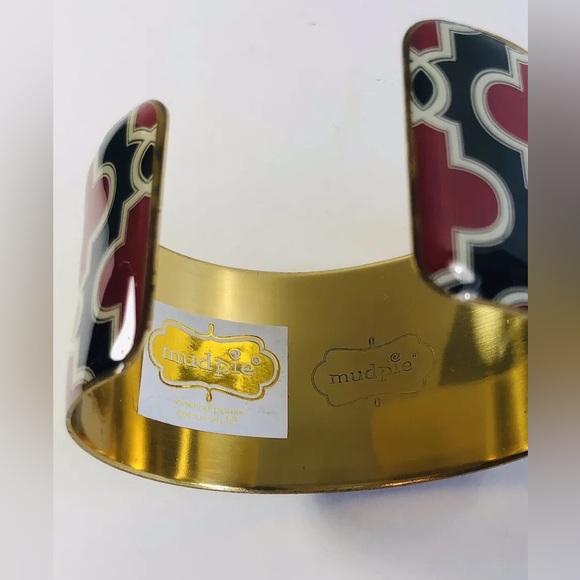 Mud Pie Black And Blood Red Geometric Design Cuff Bracelet - Picture 3 of 5